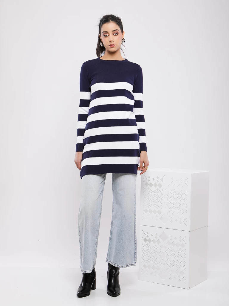 PULL RAYÉ EN MAILLE MANCHES LONGUES