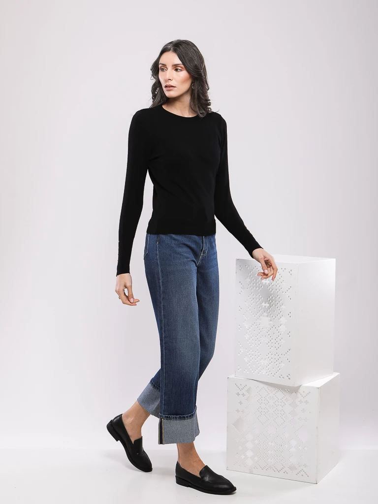 PULL COL ROND EN MAILLE VISCOSE MANCHES LONGUES