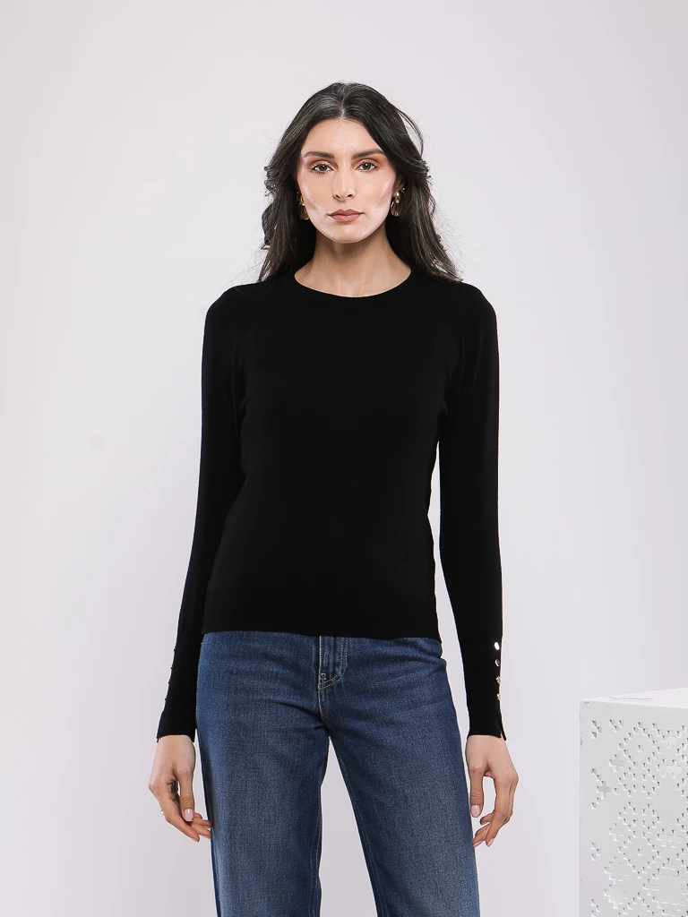 PULL COL ROND EN MAILLE VISCOSE MANCHES LONGUES