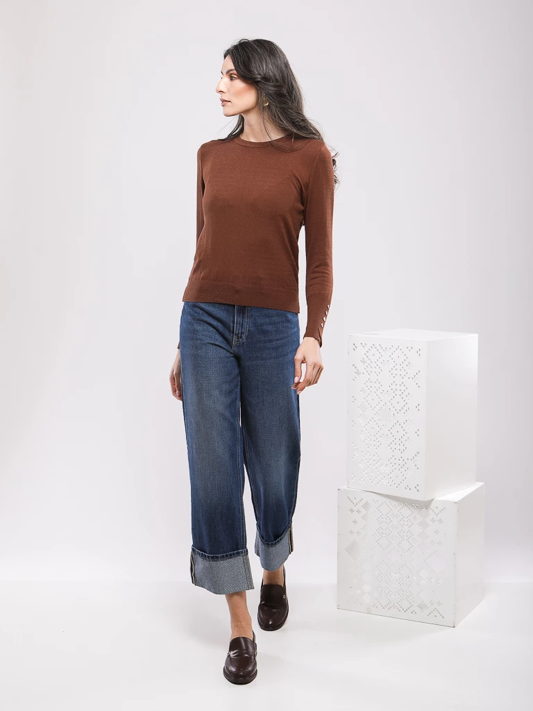 PULL COL ROND EN MAILLE VISCOSE MANCHES LONGUES