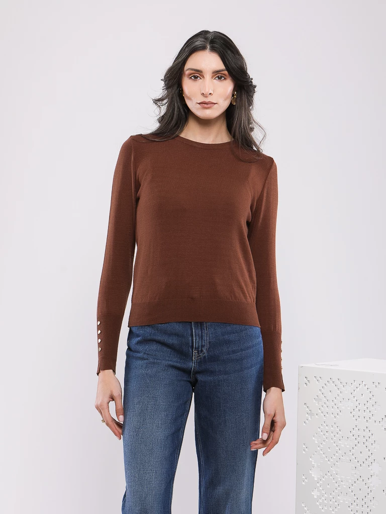 PULL COL ROND EN MAILLE VISCOSE MANCHES LONGUES
