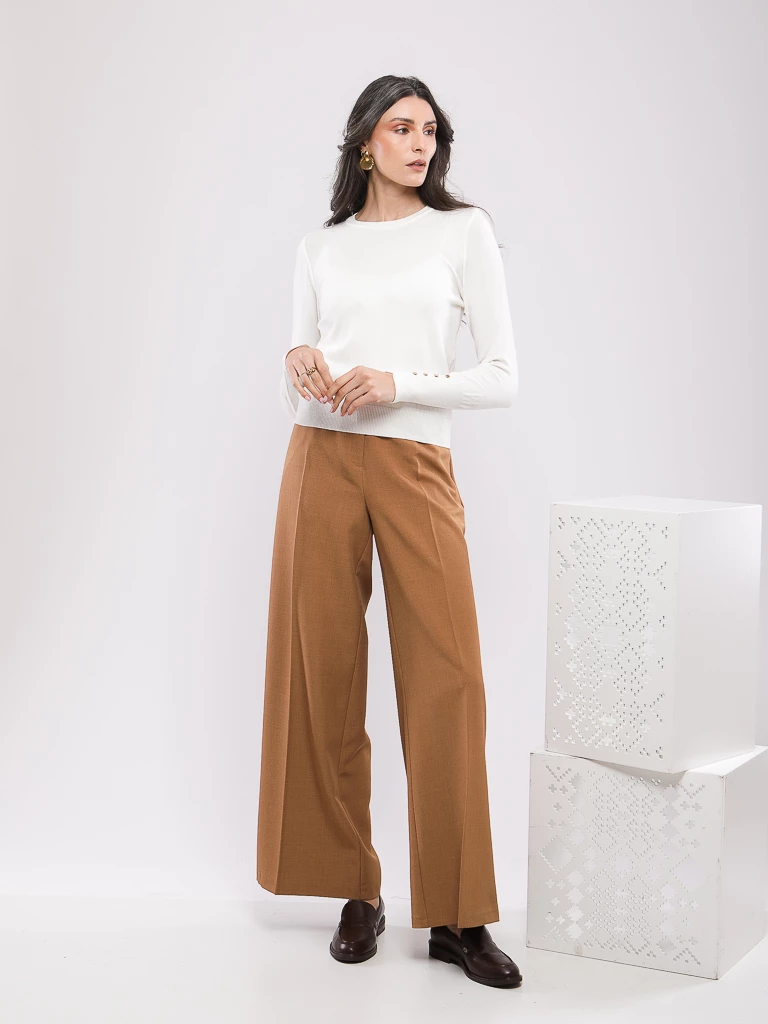 PULL COL ROND EN MAILLE VISCOSE MANCHES LONGUES