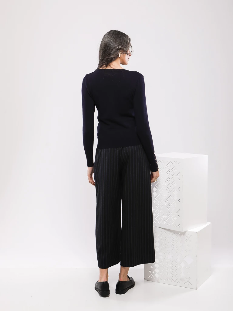 PANTALON LARGE PLISSÉ À RAYURES