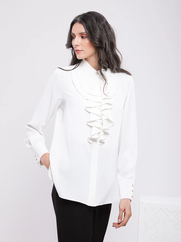 CHEMISIER BOUTONNÉ À VOLANTS SUR LE DEVANT