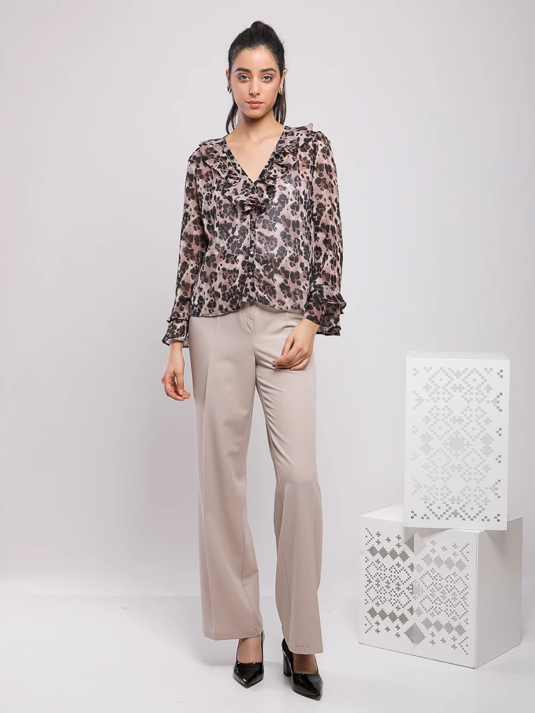 CHEMISE LÉOPARD À VOLANTS