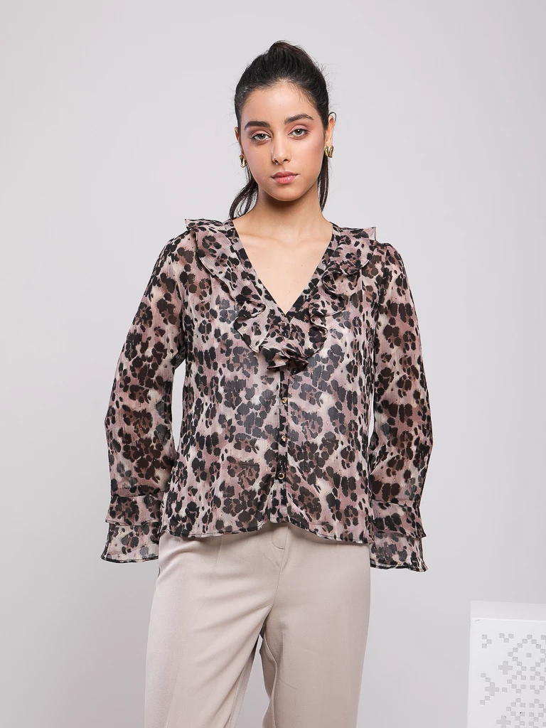 CHEMISE LÉOPARD À VOLANTS