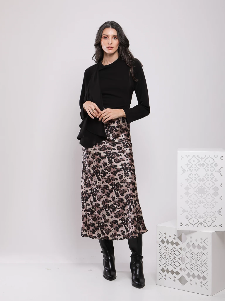 JUPE MIDI IMPRIMÉ LÉOPARD