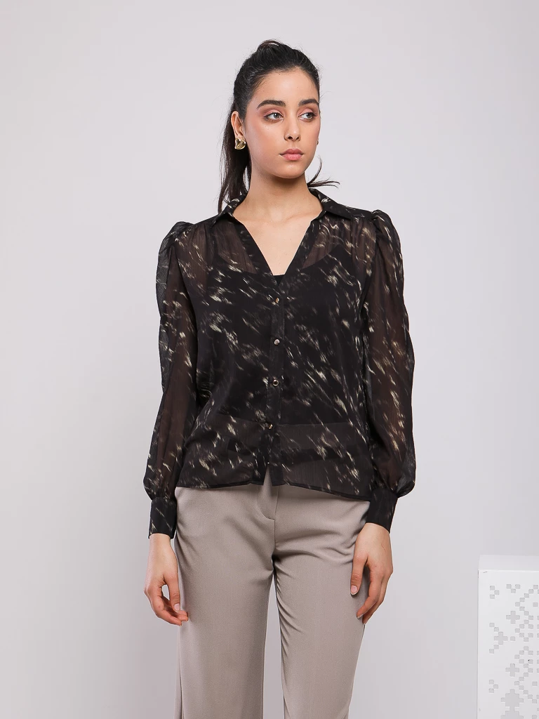 CHEMISE FLUIDE IMPRIMÉ ABSTRAIT DORÉ