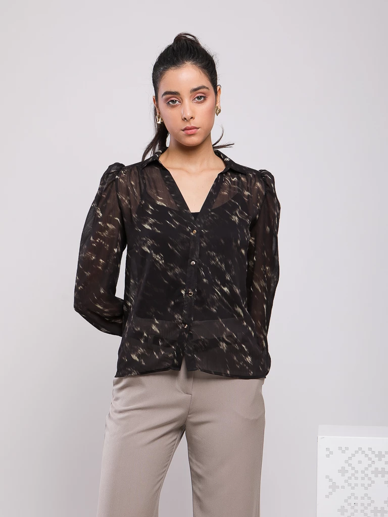 CHEMISE FLUIDE IMPRIMÉ ABSTRAIT DORÉ