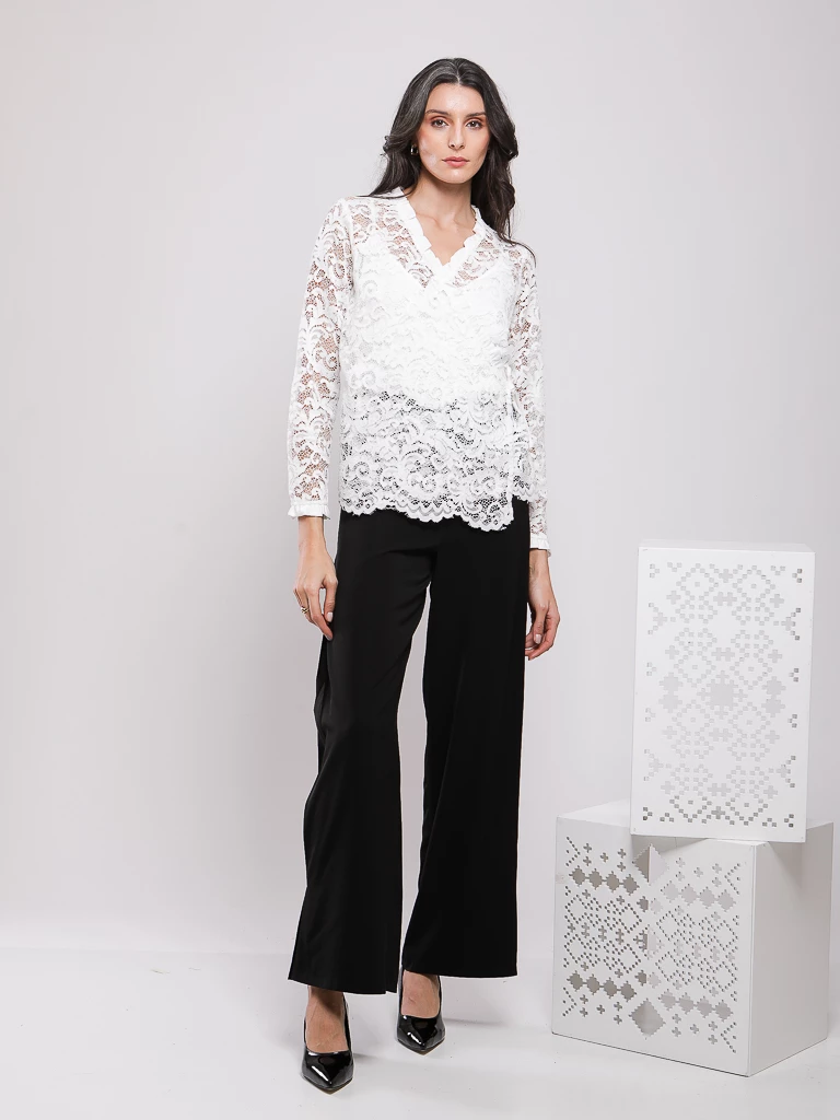 CHEMISE EN DENTELLE GUIPURE MANCHES LONGUES