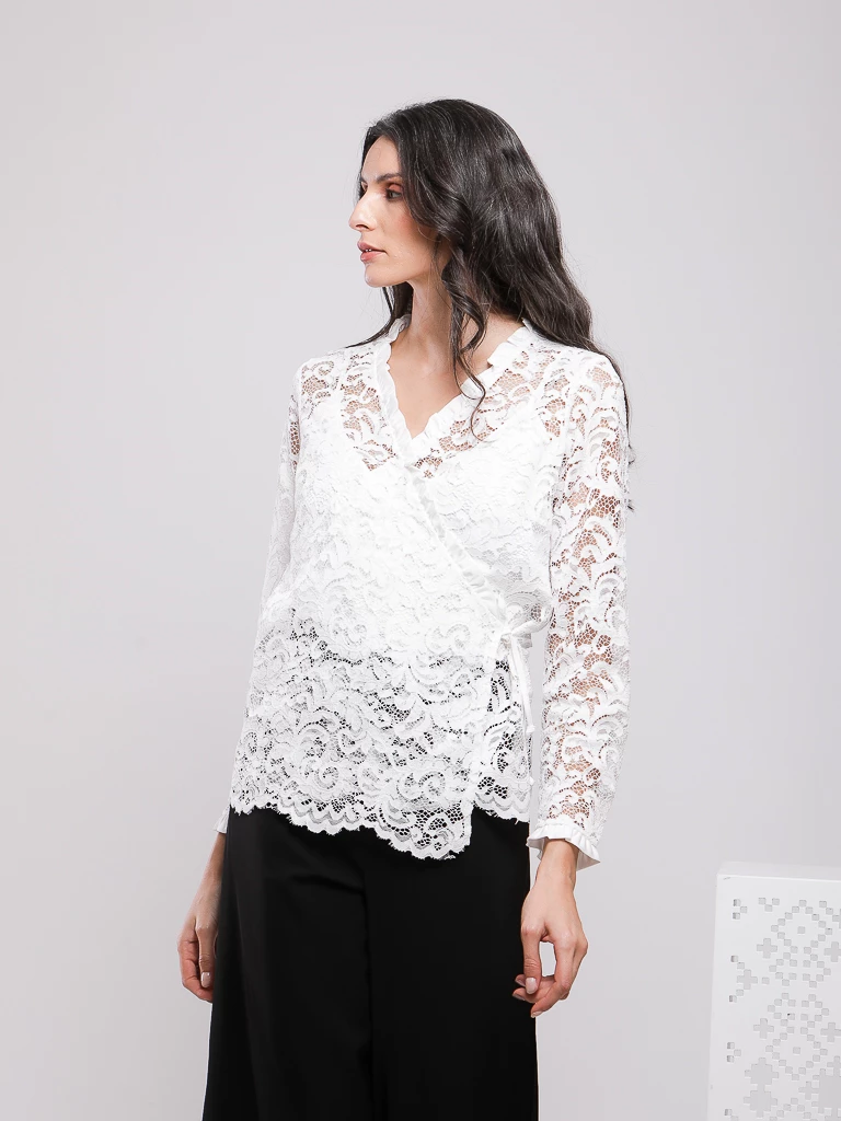 CHEMISE EN DENTELLE GUIPURE MANCHES LONGUES