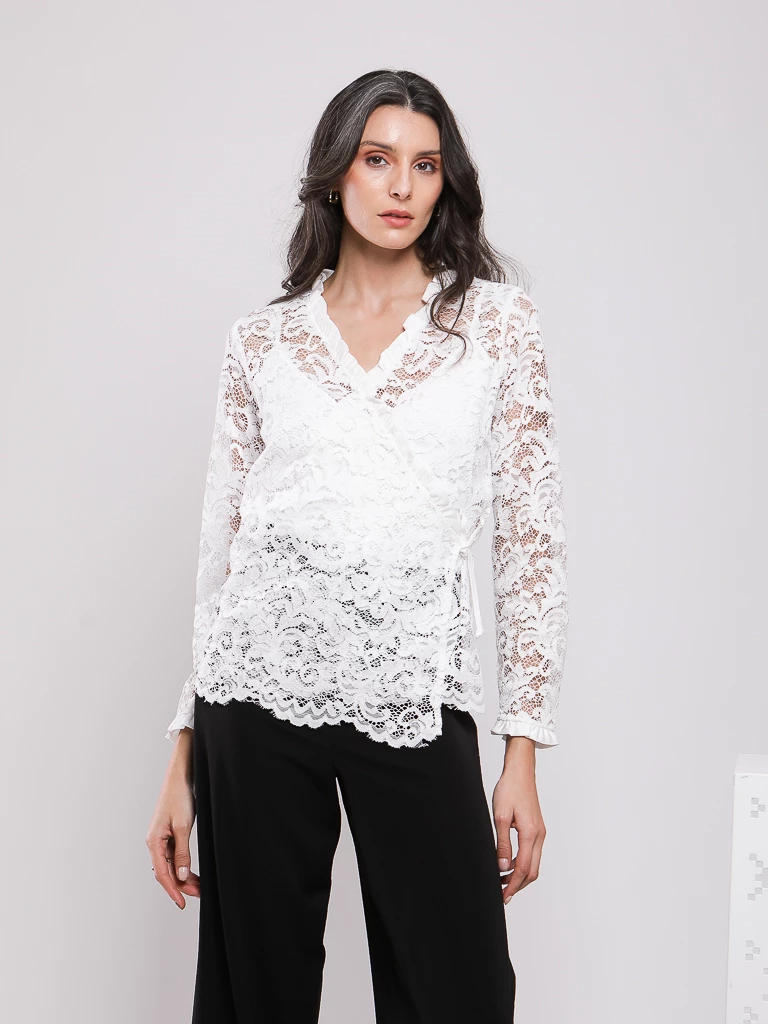 CHEMISE EN DENTELLE GUIPURE MANCHES LONGUES