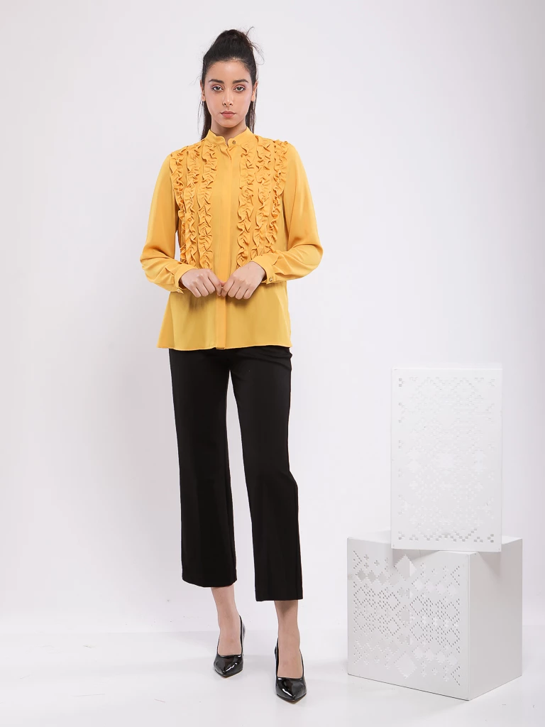 CHEMISE FLUIDE EN CRÊPE LÉGER À VOLANTS