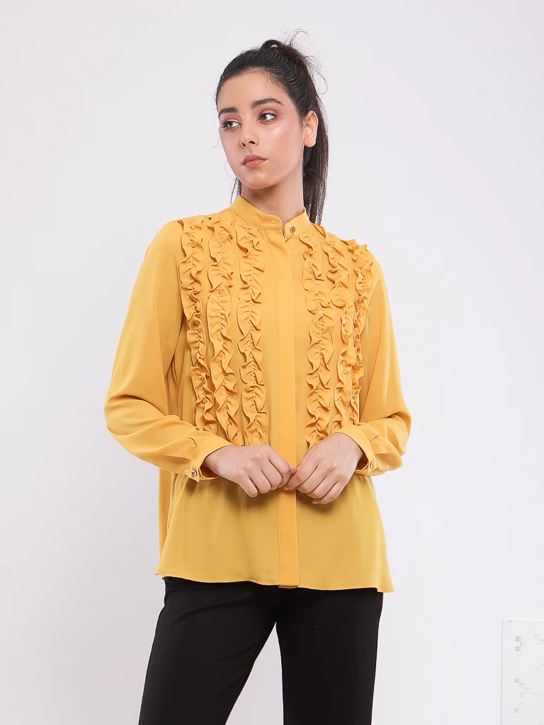 CHEMISE FLUIDE EN CRÊPE LÉGER À VOLANTS