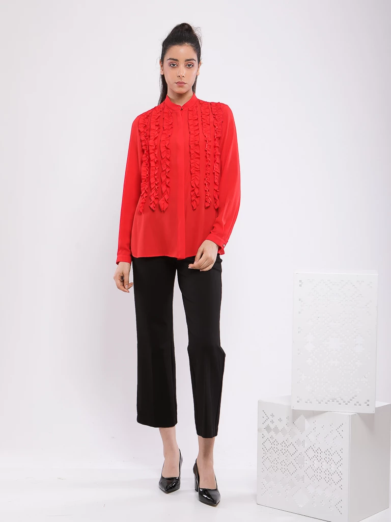 CHEMISE FLUIDE EN CRÊPE LÉGER À VOLANTS