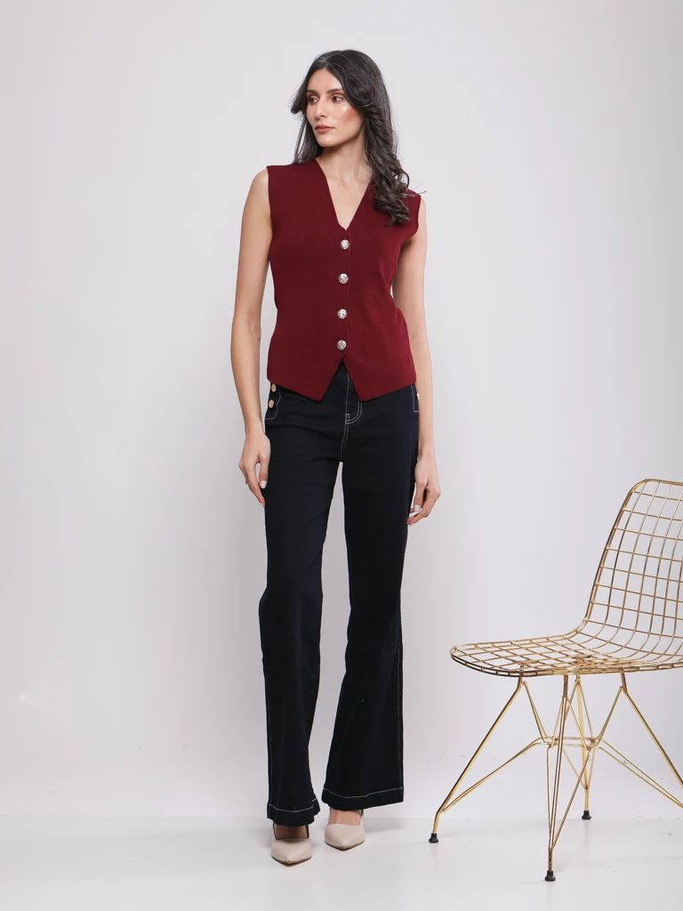 GILET VISCOSE SANS MANCHES BOUTONS DORÉS