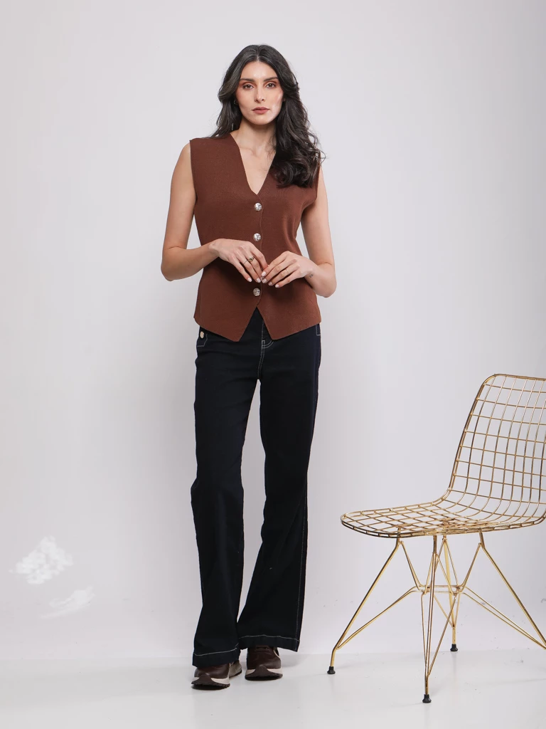 GILET VISCOSE SANS MANCHES BOUTONS DORÉS