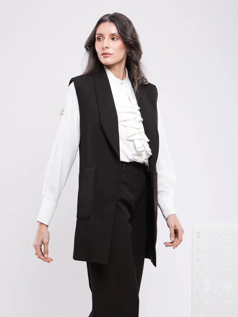 VESTE BLAZER SANS MANCHES EN DOUBLE CRÊPE