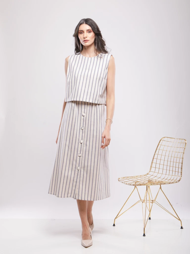 ENSEMBLE CROP TOP ET JUPE MIDI BOUTONNÉE EN LIN VISCOSE