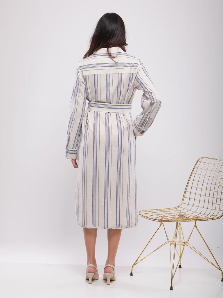 ROBE CHEMISE COURTE RAYÉE CEINTURÉE EN LIN VISCOSE