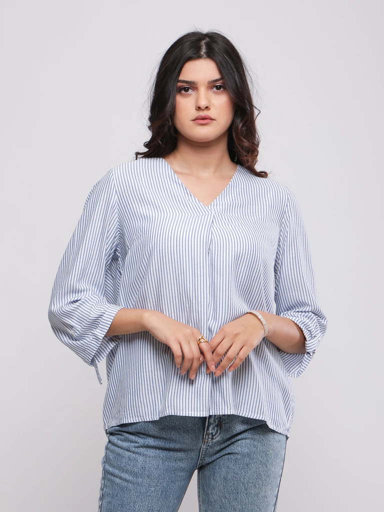 BLOUSE FLUIDE MANCHES 3/4 À RAYURES