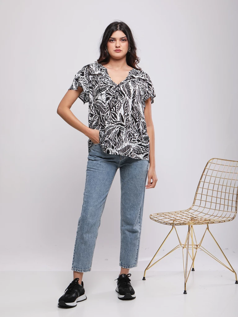 BLOUSE FLUIDE IMPRIMÉ TROPICAL