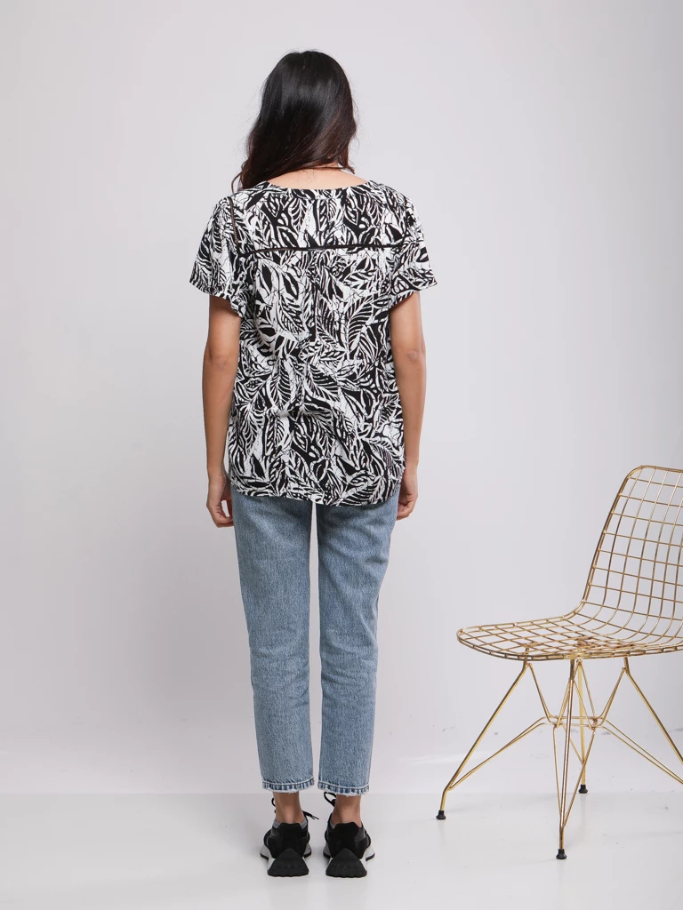 BLOUSE FLUIDE IMPRIMÉ TROPICAL