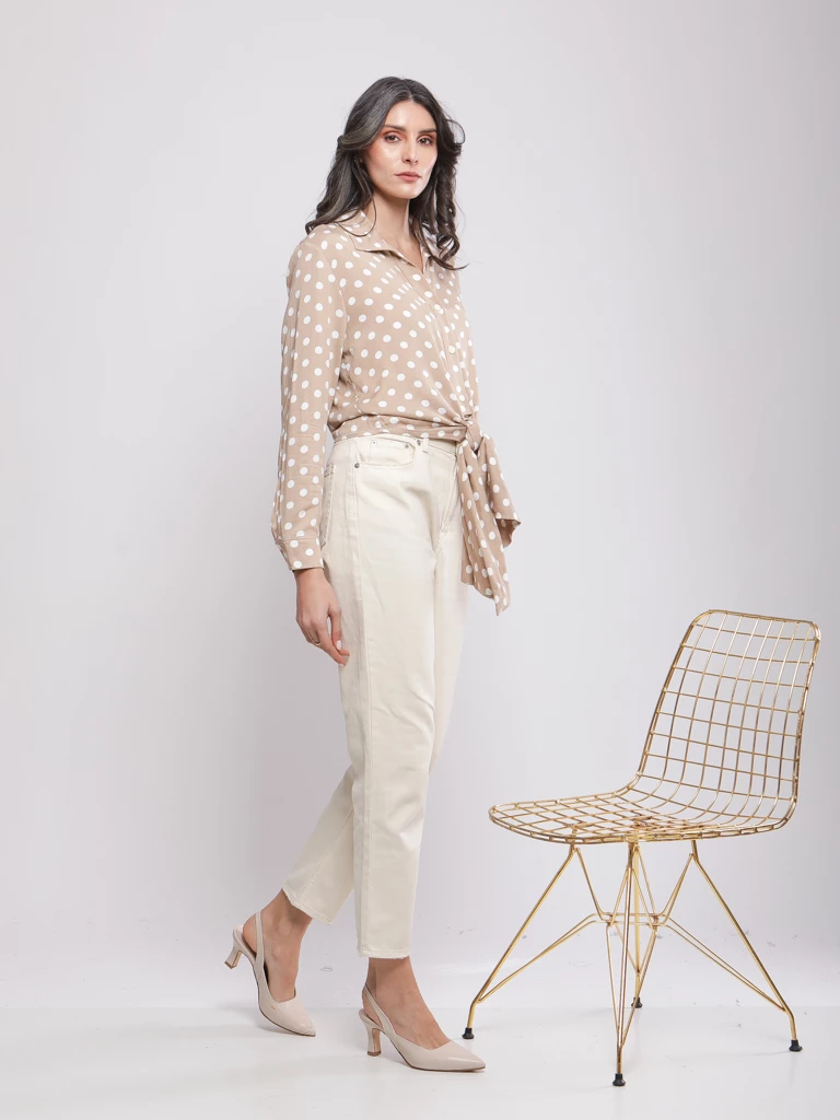 CHEMISE A POIS AVEC NŒUD A LA TAILLE