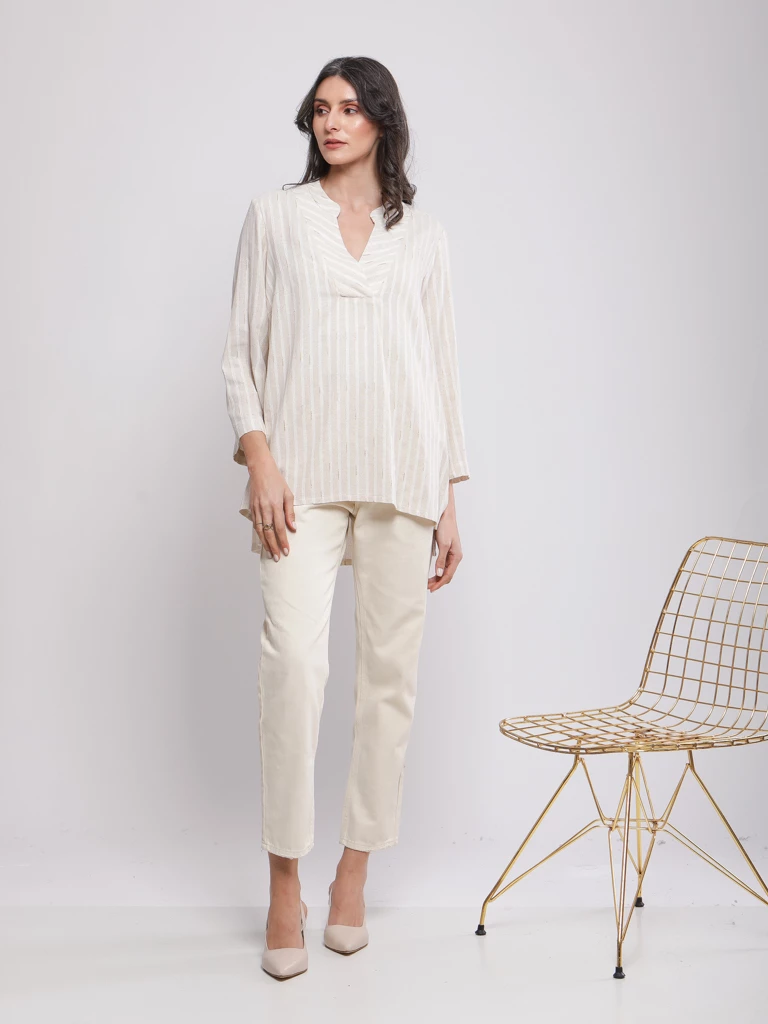 BLOUSE TUNIQUE FLUIDE RAYÉE MANCHES 3/4