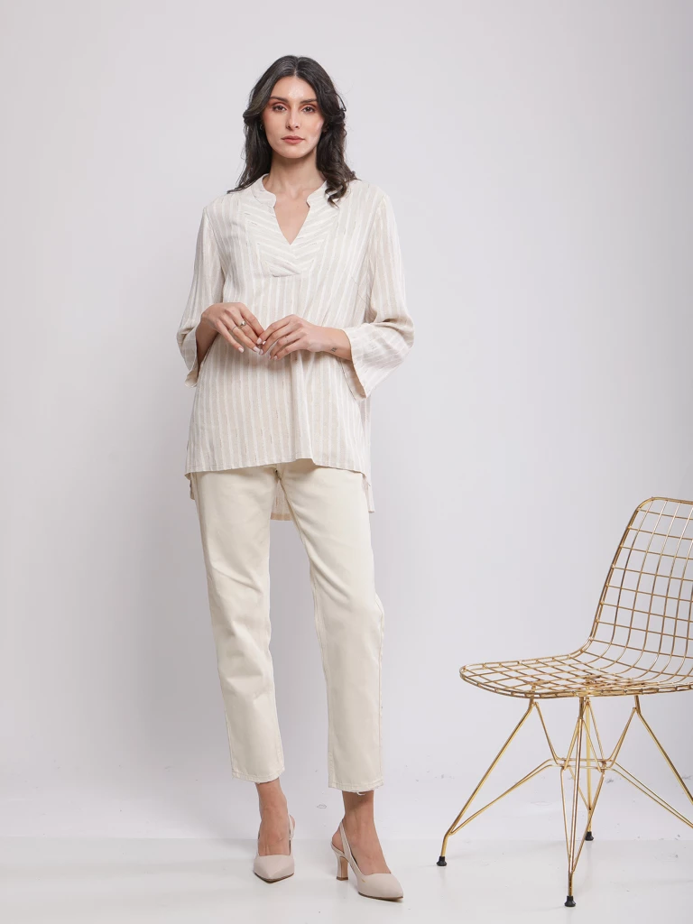 BLOUSE TUNIQUE FLUIDE RAYÉE MANCHES 3/4