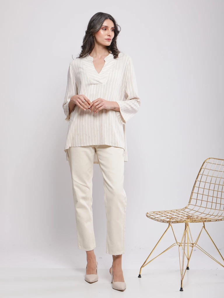 BLOUSE TUNIQUE FLUIDE RAYÉE MANCHES 3/4