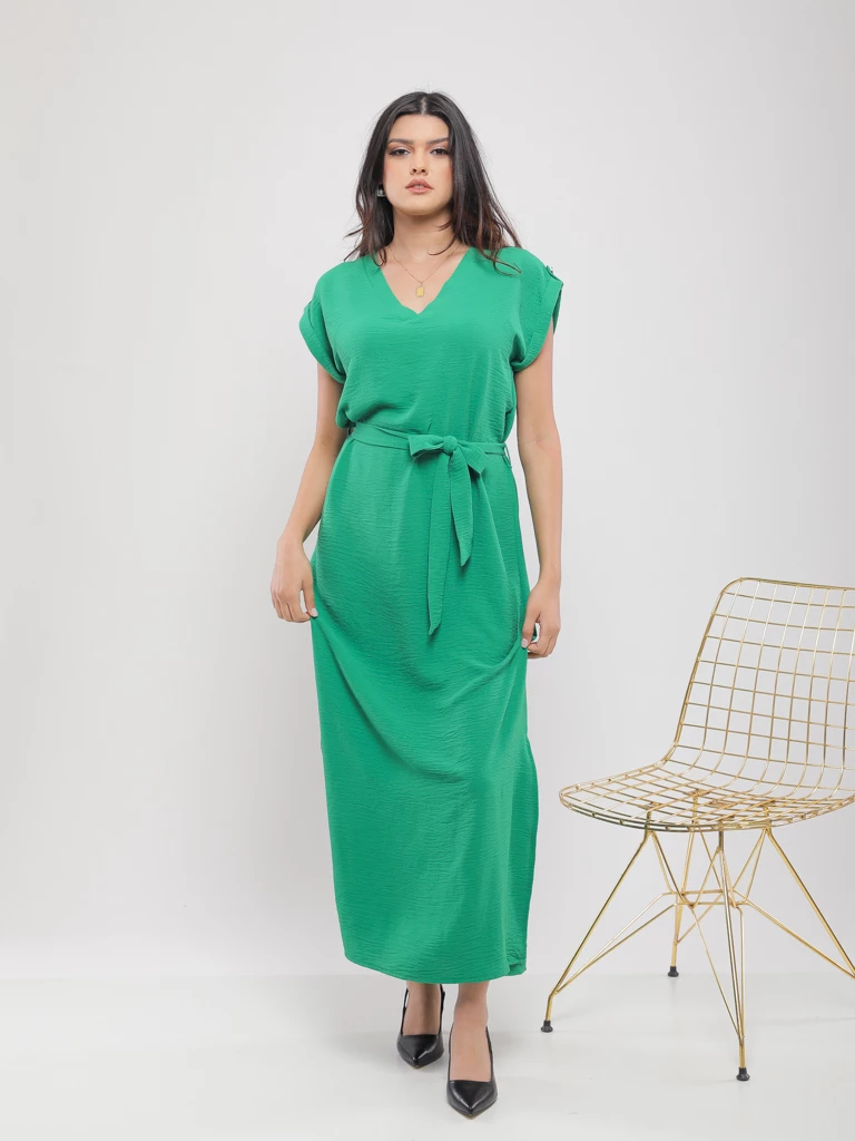 ROBE LONGUE COUPE DROITE AVEC VEINTURE A NOUER