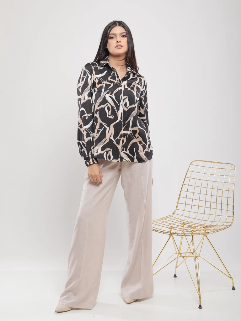 CHEMISE SATINÉE À MANCHES LONGUES