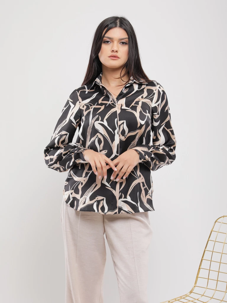 CHEMISE SATINÉE À MANCHES LONGUES