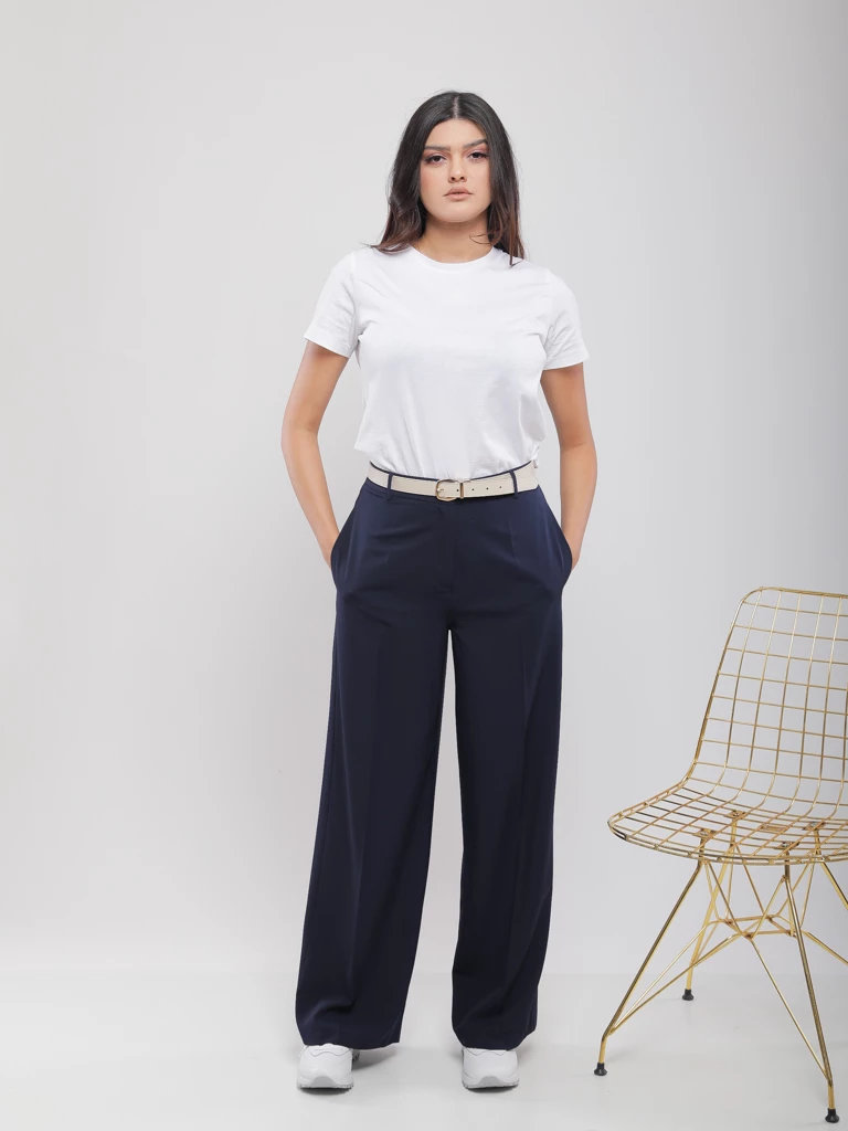 PANTALON WIDE LEG FLUIDE À PLIS