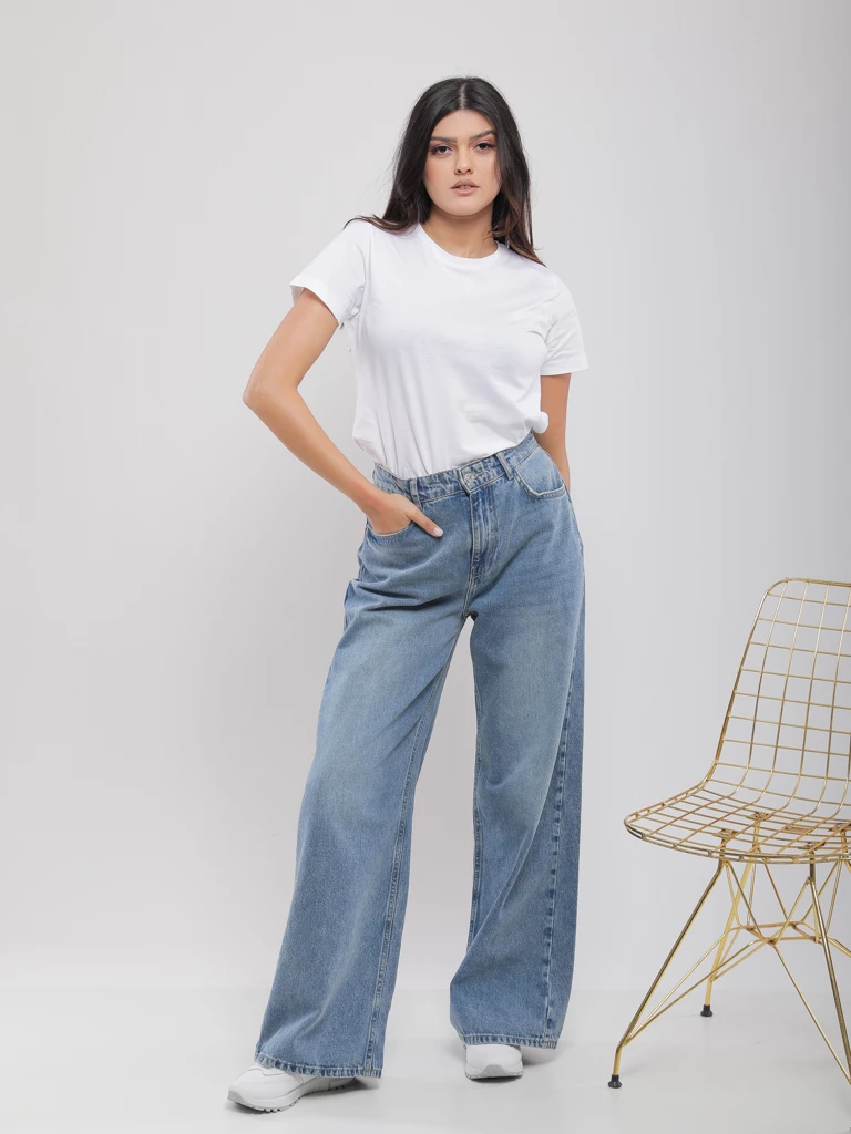 JEAN WIDE LEG DÉLAVÉ
