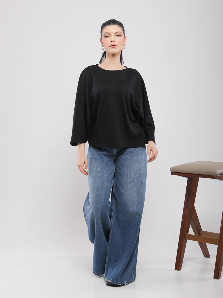 JEAN WIDE LEG DÉCONTRACTÉ À FINITION DÉLAVÉE