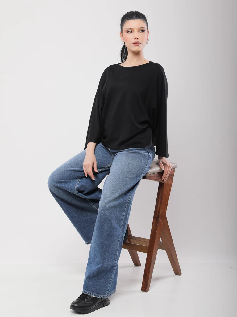 JEAN WIDE LEG DÉCONTRACTÉ À FINITION DÉLAVÉE