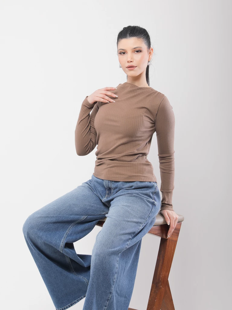 T-SHIRT À COL ROND ET MANCHES LONGUES