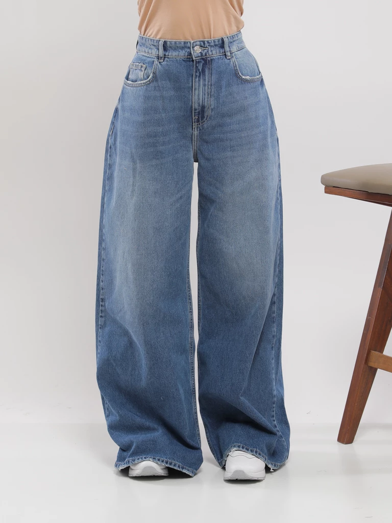 JEAN WIDE LEG DÉCONTRACTÉ À FINITION DÉLAVÉE