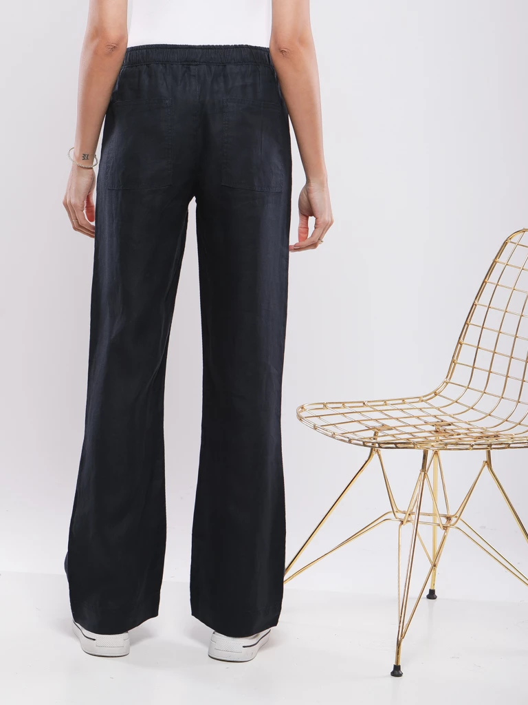 PANTALON EN LIN LARGE À TAILLE ÉLASTIQUE