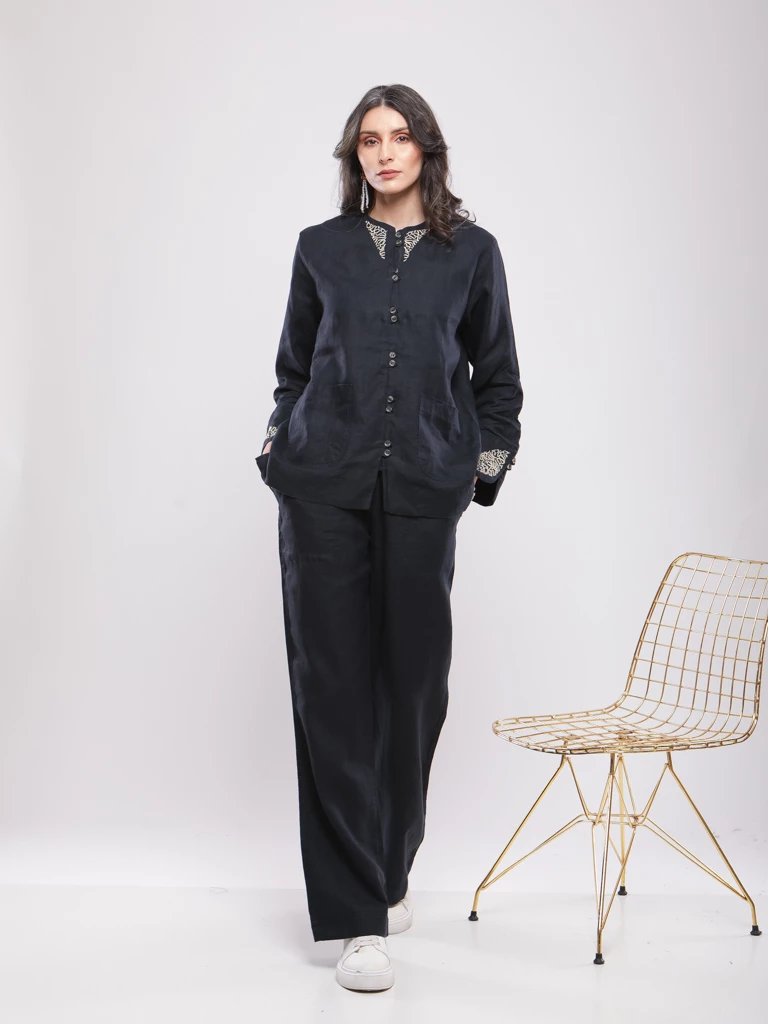 PANTALON EN LIN LARGE À TAILLE ÉLASTIQUE