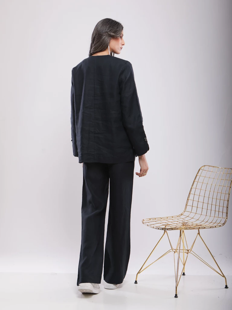 PANTALON EN LIN LARGE À TAILLE ÉLASTIQUE