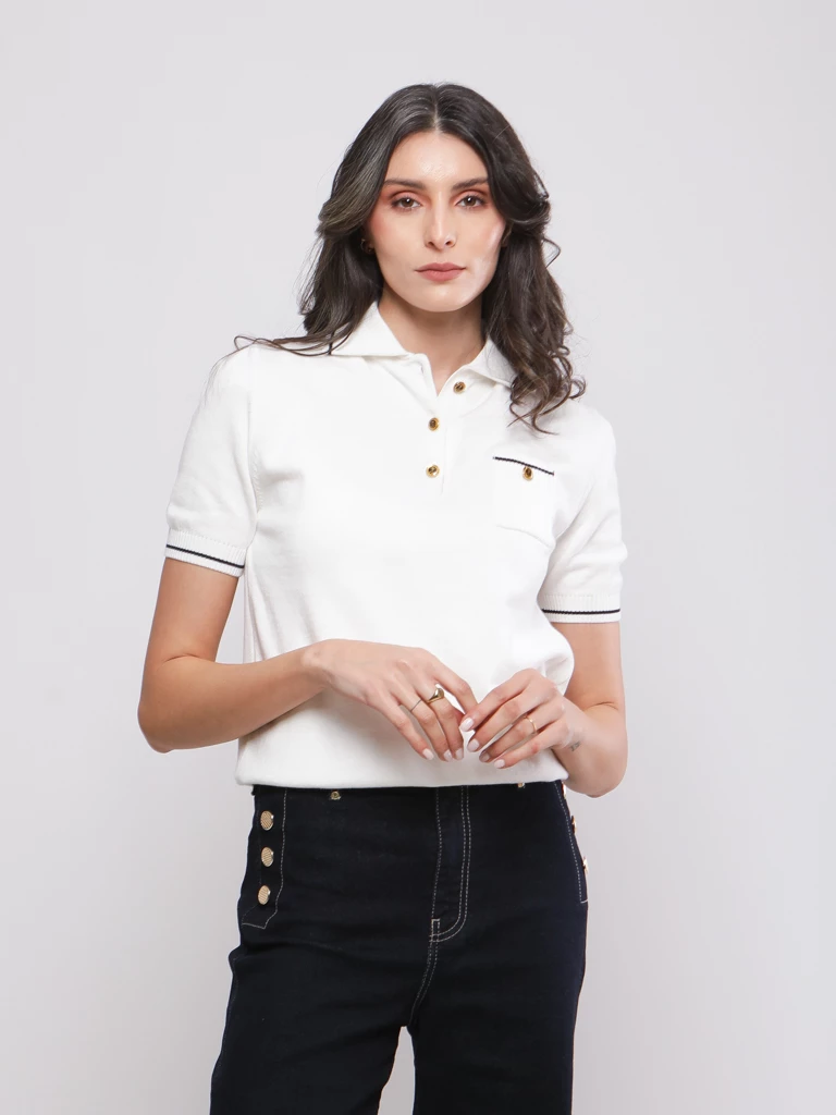 PULL EN MAILLE FINE À COL POLO