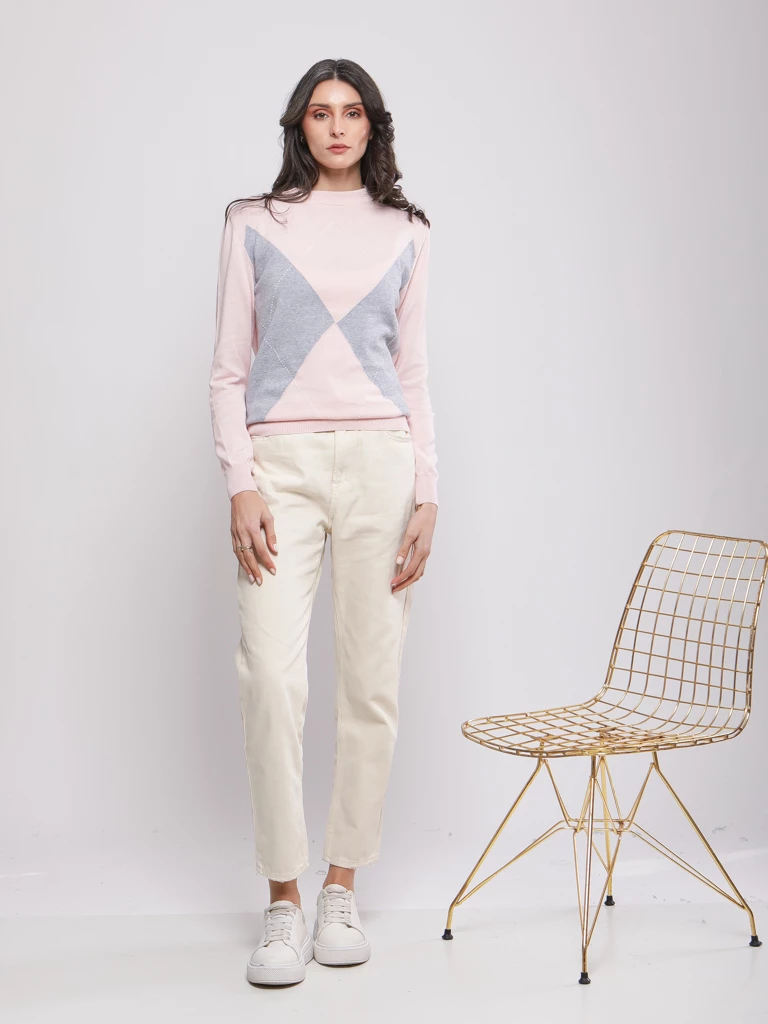 PULL EN MAILLE A LOSSANGE ET MANCHES LONGUES