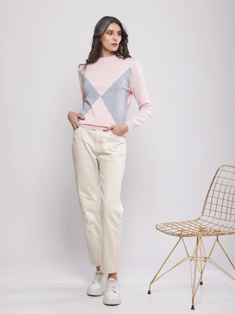 PULL EN MAILLE A LOSSANGE ET MANCHES LONGUES