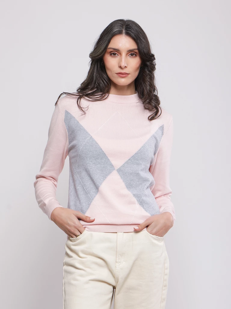 PULL EN MAILLE A LOSSANGE ET MANCHES LONGUES