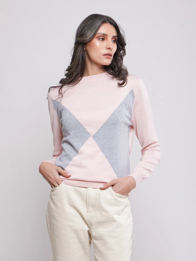 PULL EN MAILLE A LOSSANGE ET MANCHES LONGUES