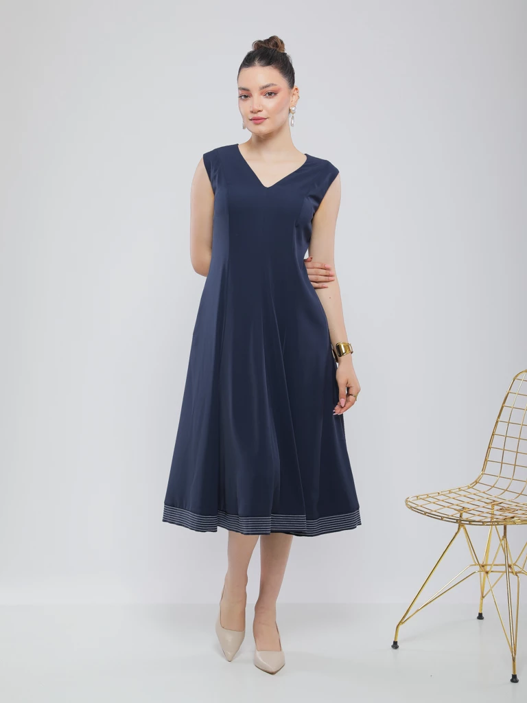 ROBE MIDI À SURPIQÛRES CONTRASTÉES