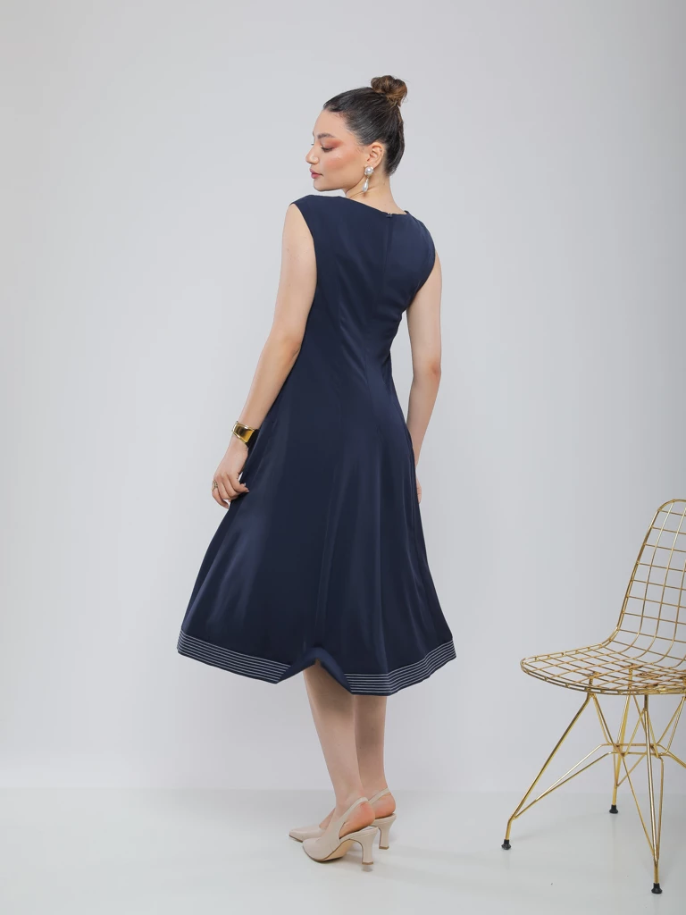 ROBE MIDI À SURPIQÛRES CONTRASTÉES